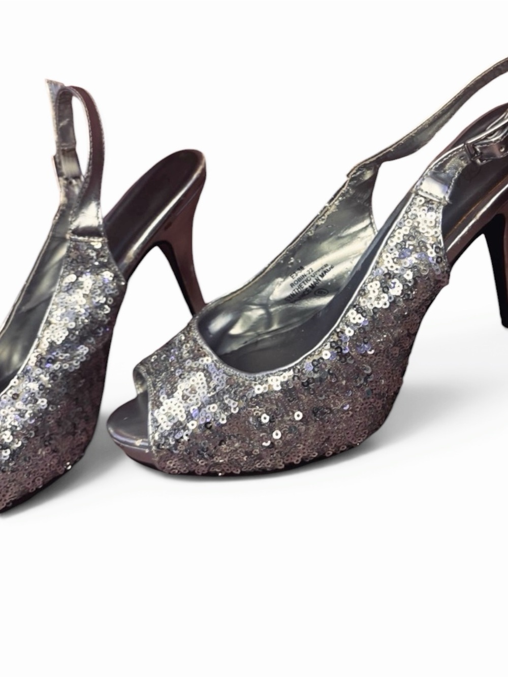 Silver Sequin Slingback Peep-Toe Heels - Women's